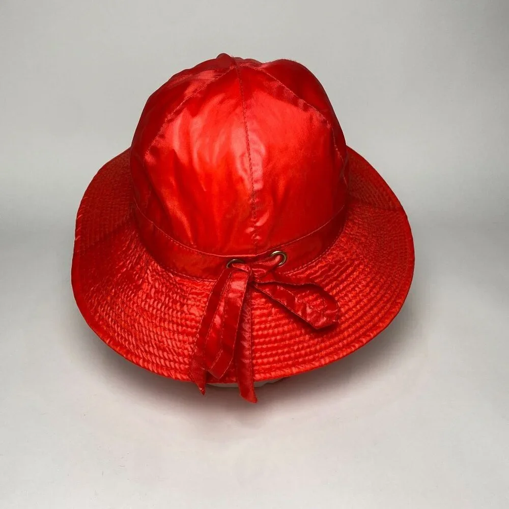 Vintage Betmar Nylon Sun Hat Wide Brim Adjustable Bow Tie Accent Red Lined #117